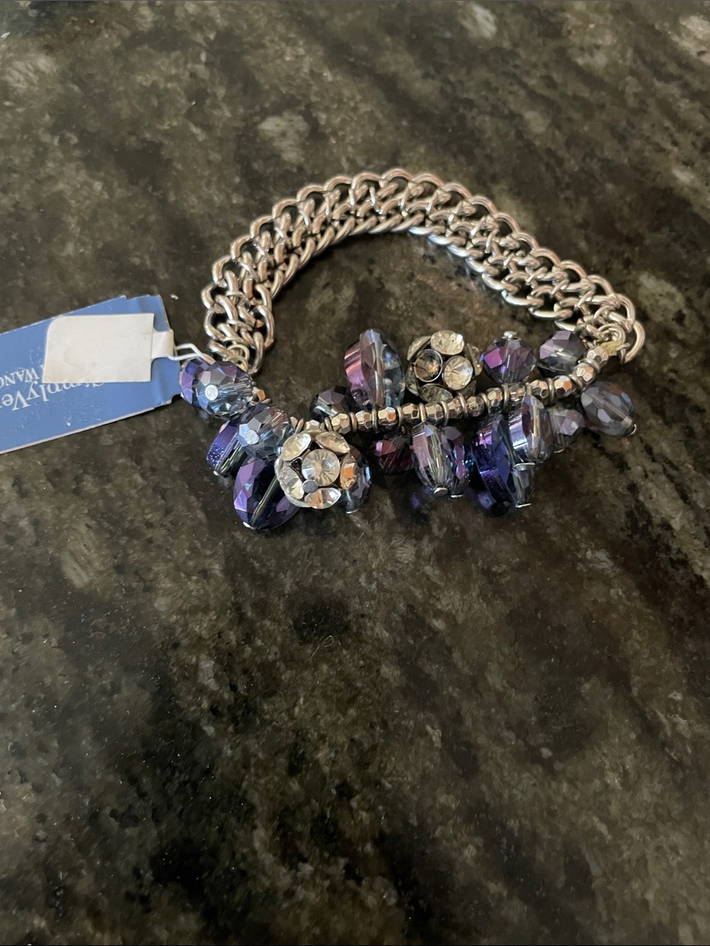 Vera Wang Purple Crystal Cluster Bracelet with Silver Chain